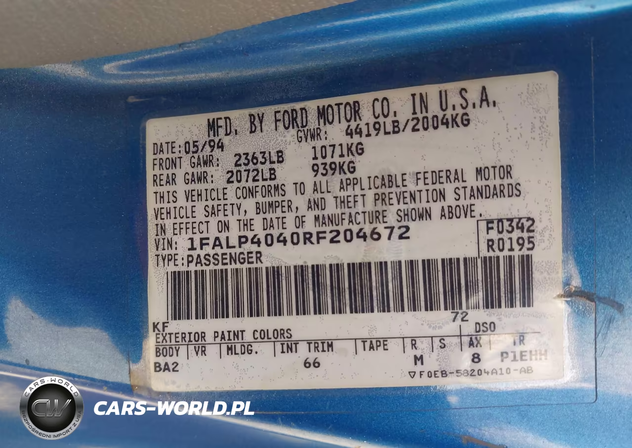 1994 Ford Mustang VIN:1FALP4040RF204672 - 9