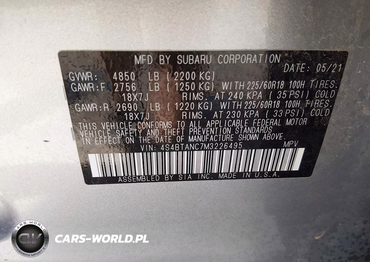 2021 Subaru Outback Limited VIN:4S4BTANC7M3226495 - 9
