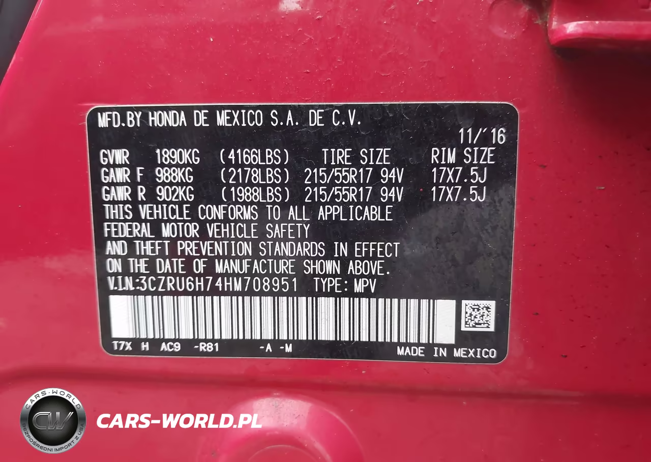 2017 Honda Hr-V Ex-L VIN:3CZRU6H74HM708951 - 9