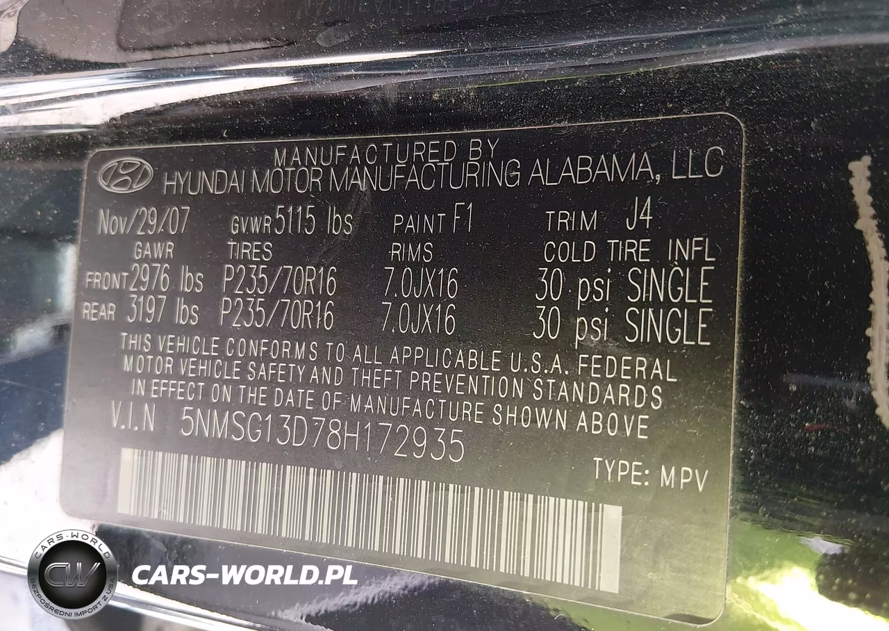 2008 Hyundai Santa Fe Gls VIN:5NMSG13D78H172935 - 9
