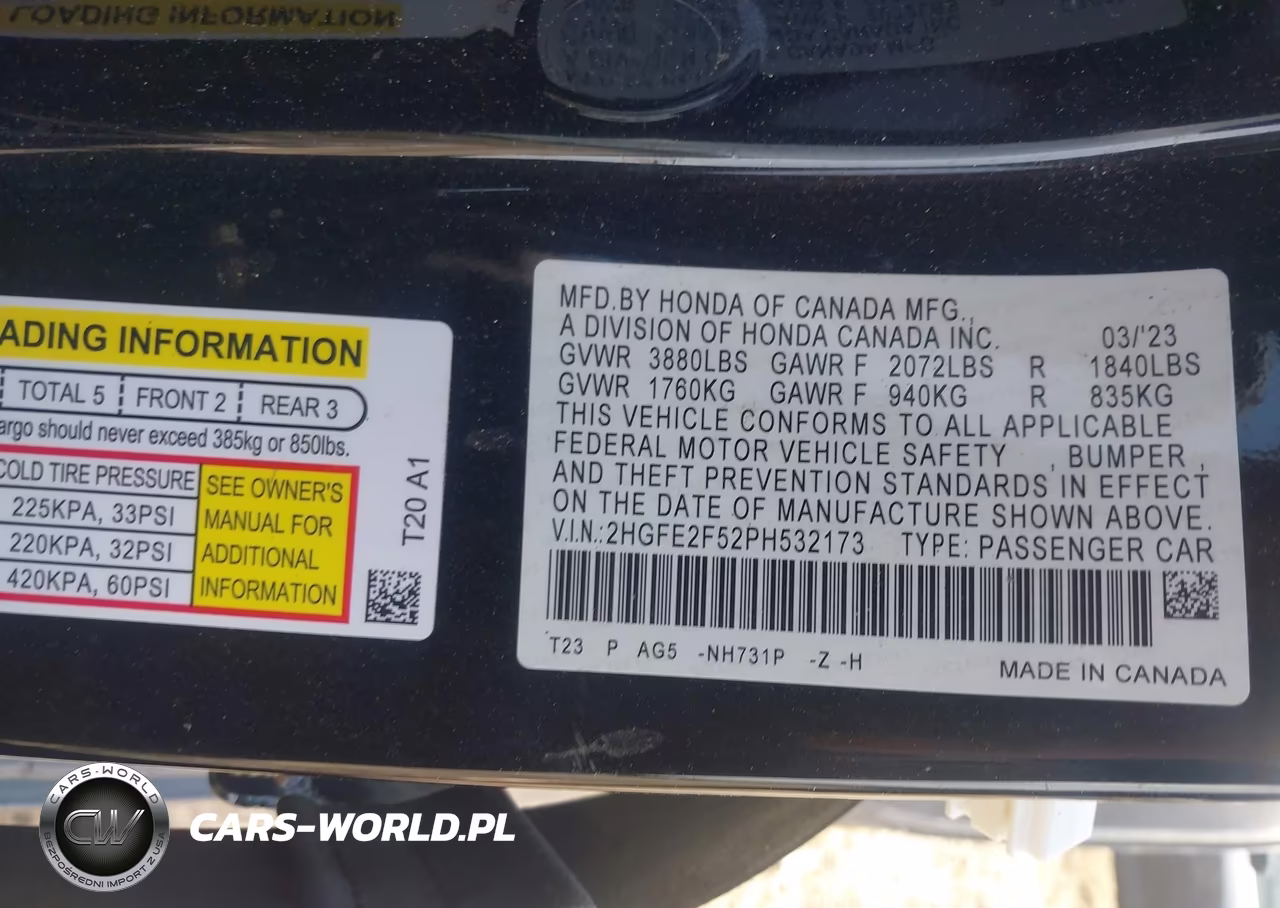 2023 Honda Civic Sport VIN:2HGFE2F52PH532173 - 9