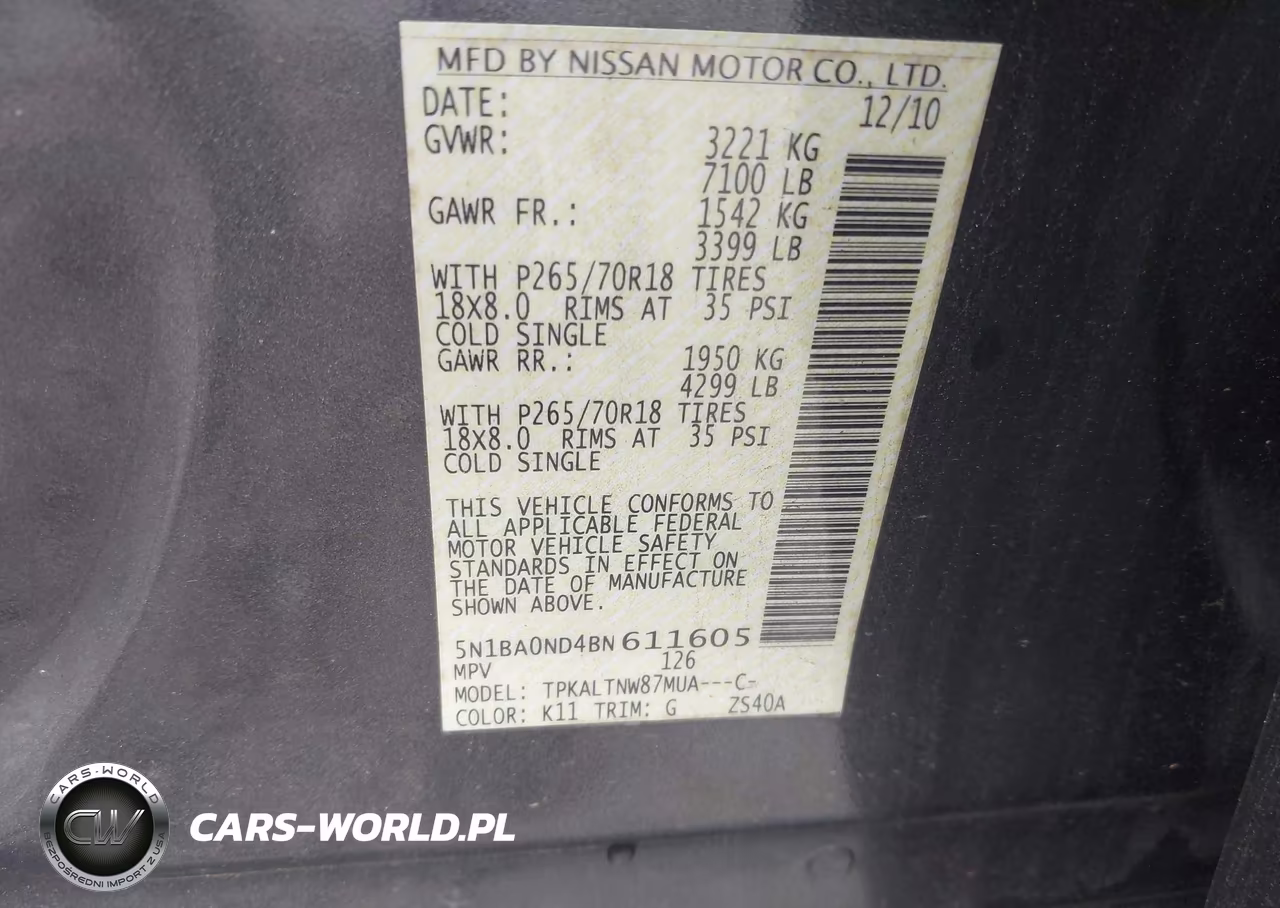 2011 Nissan Armada Sv VIN:5N1BA0ND4BN611605 - 9