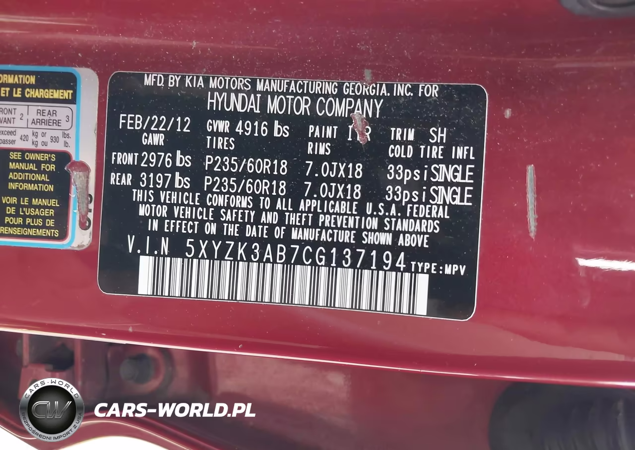 2012 Hyundai Santa Fe Limited VIN:5XYZK3AB7CG137194 - 9
