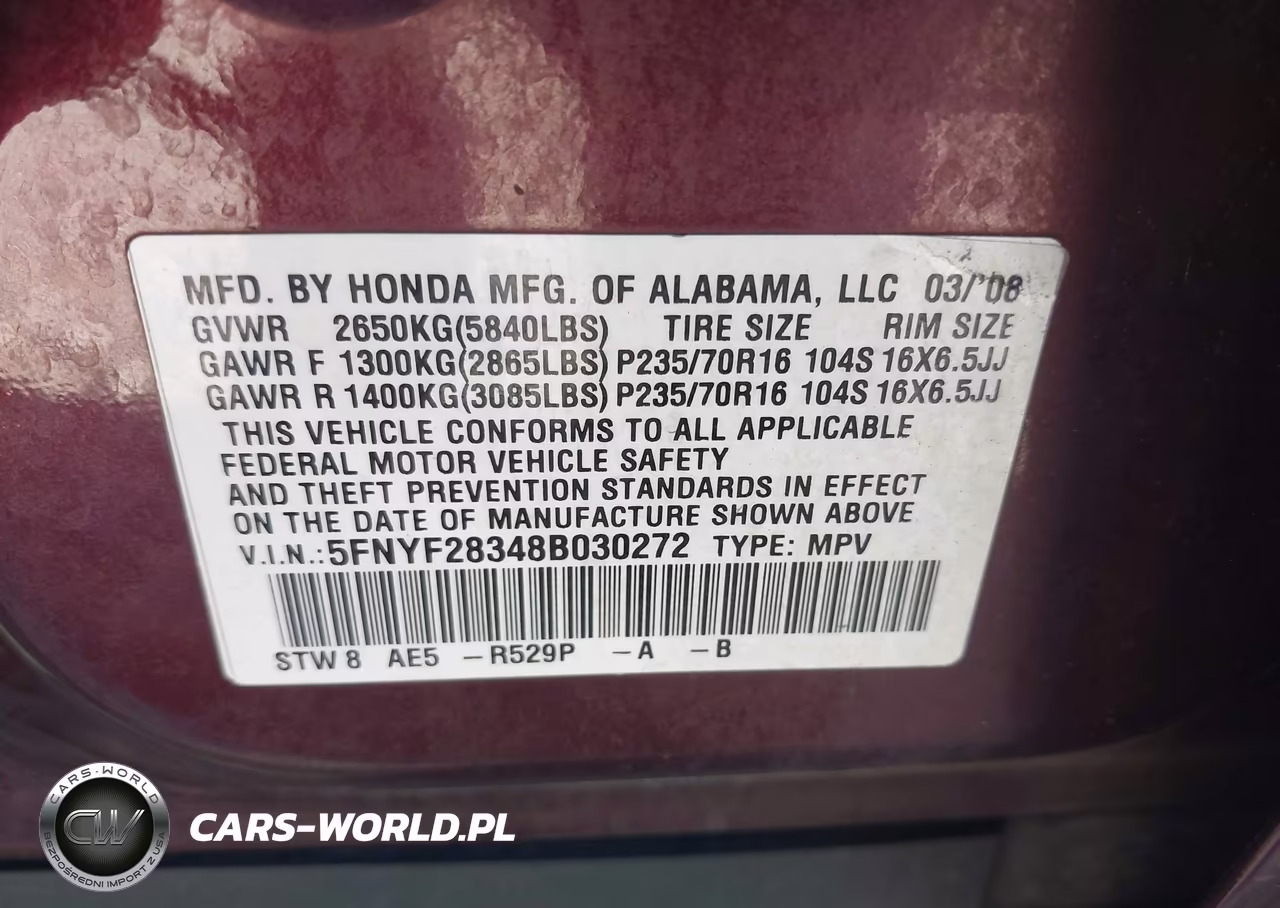 2008 Honda Pilot Se VIN:5FNYF28348B030272 - 9