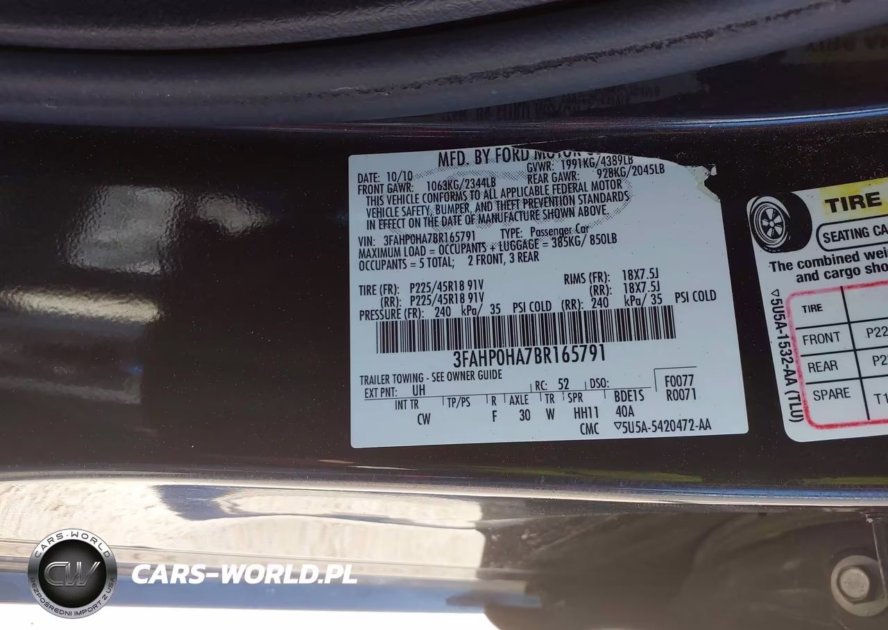 2011 Ford Fusion Se VIN:3FAHP0HA7BR165791 - 9