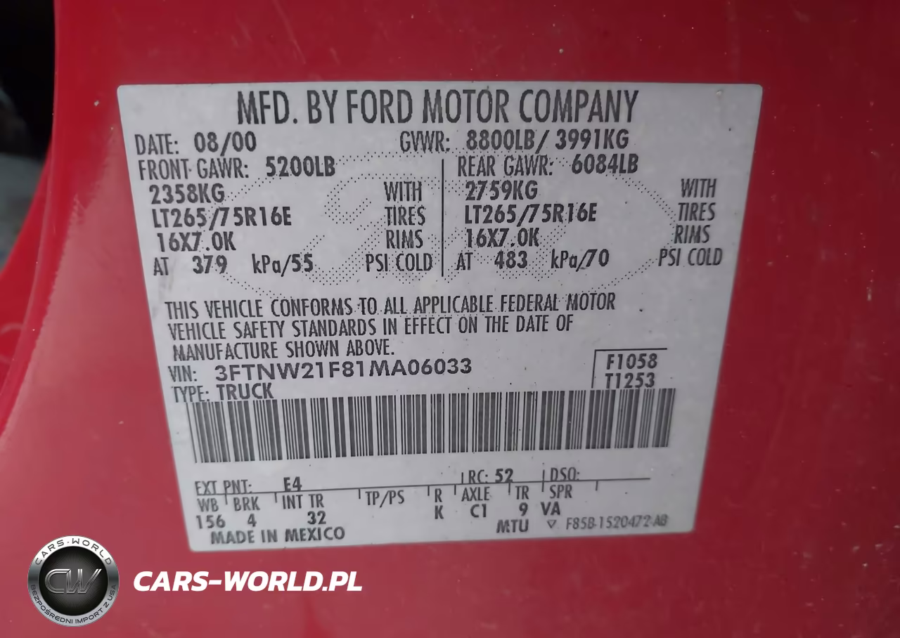 2001 Ford F-250 Lariat-Xl-Xlt VIN:3FTNW21F81MA06033 - 9