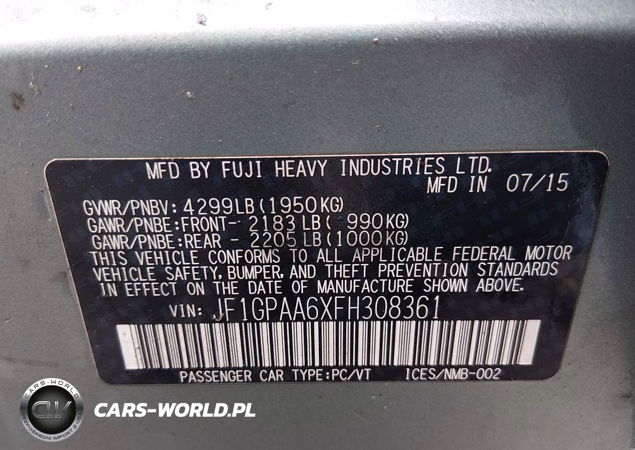 2015 Subaru Impreza 2.0I VIN:JF1GPAA6XFH308361 - 9