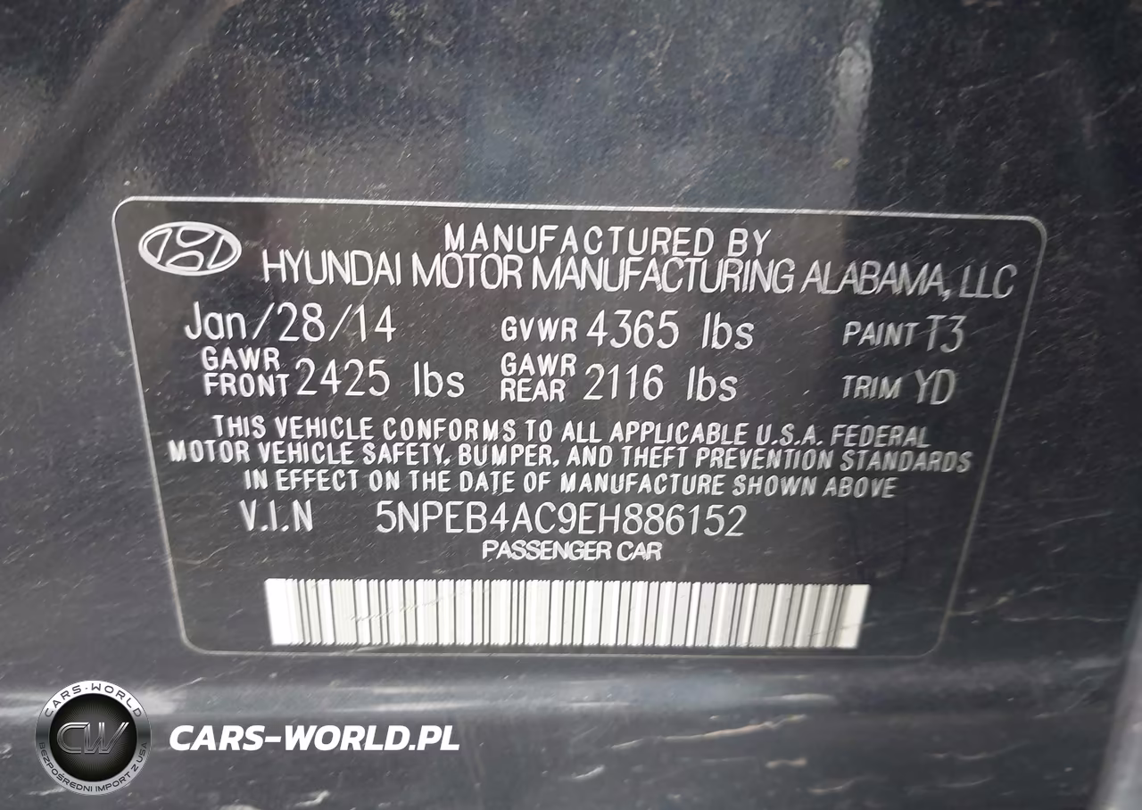 2014 Hyundai Sonata Gls VIN:5NPEB4AC9EH886152 - 9