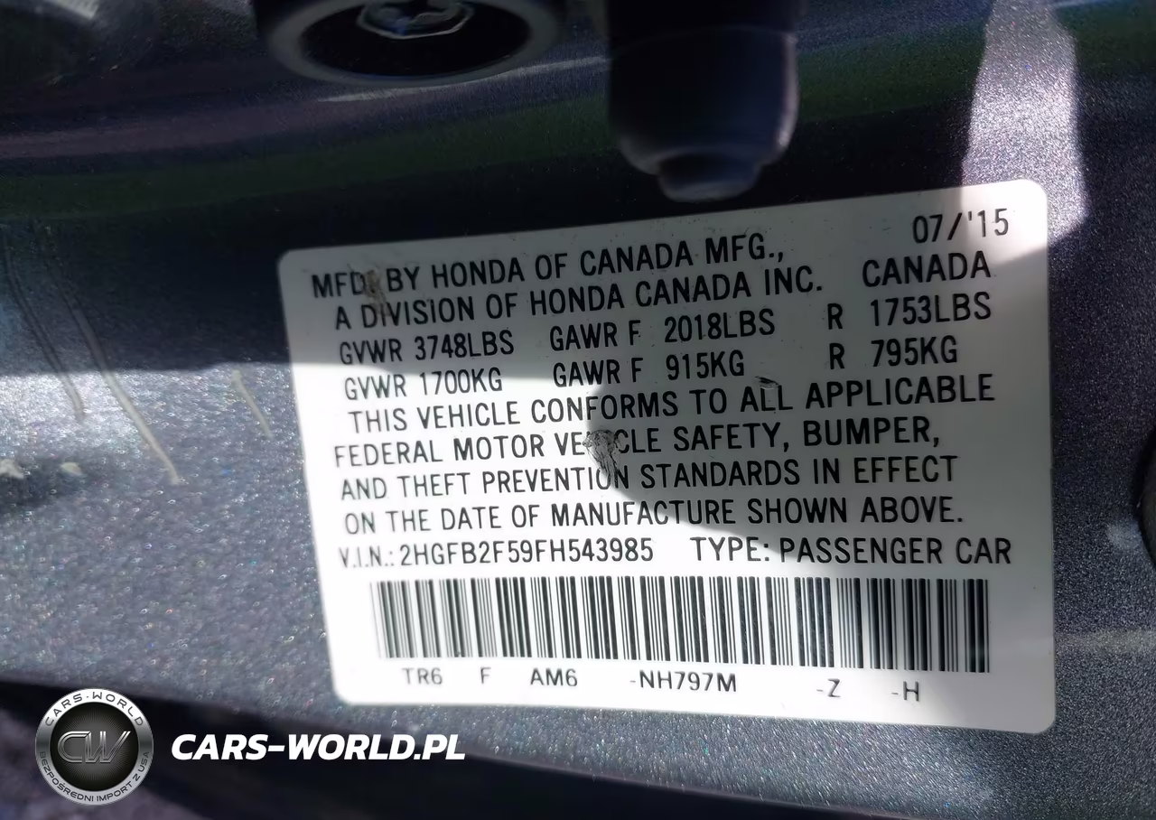 2015 Honda Civic Lx VIN:2HGFB2F59FH543985 - 9