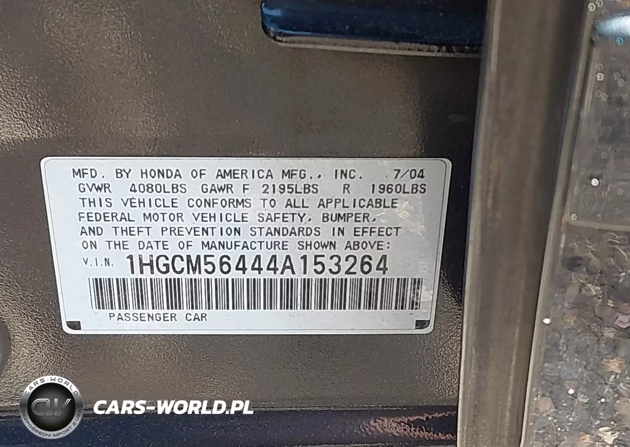 2004 Honda Accord 2.4 Lx VIN:1HGCM56444A153264 - 9