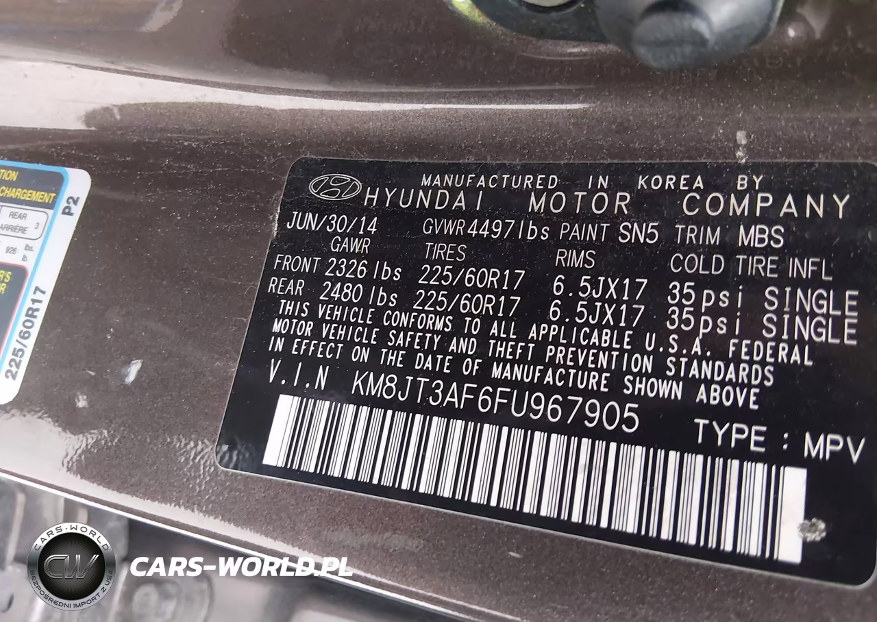 2015 Hyundai Tucson Gls VIN:KM8JT3AF6FU967905 - 9