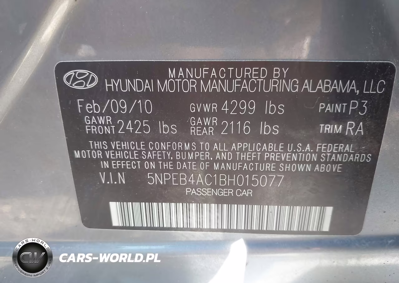 2011 Hyundai Sonata Gls VIN:5NPEB4AC1BH015077 - 9