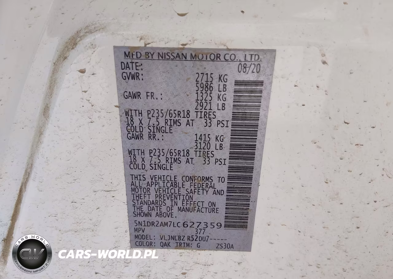 2020 Nissan Pathfinder S 4Wd VIN:5N1DR2AM7LC627359 - 9