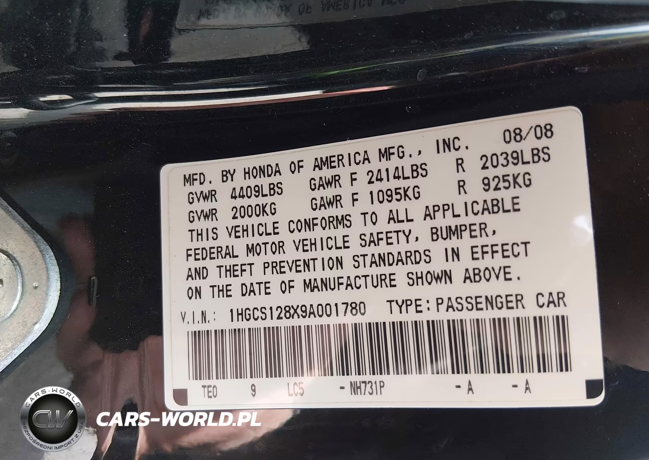 2009 Honda Accord 2.4 Ex-L VIN:1HGCS128X9A001780 - 9