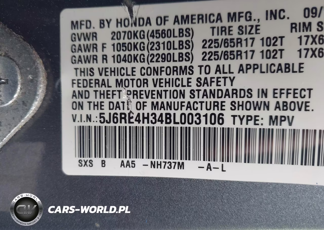 2011 Honda Cr-V Lx VIN:5J6RE4H34BL003106 - 9