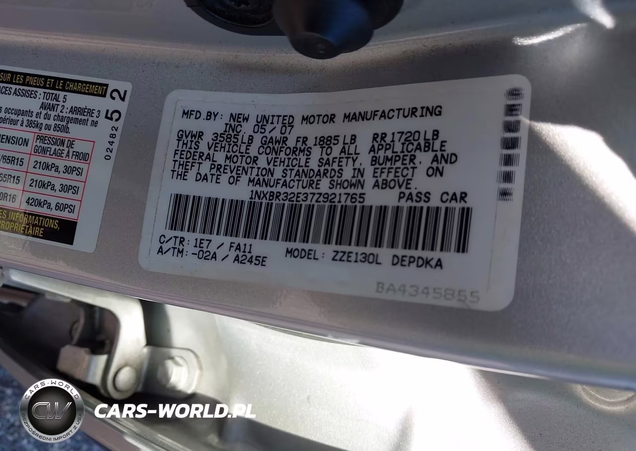 2007 Toyota Corolla Ce VIN:1NXBR32E37Z921765 - 9