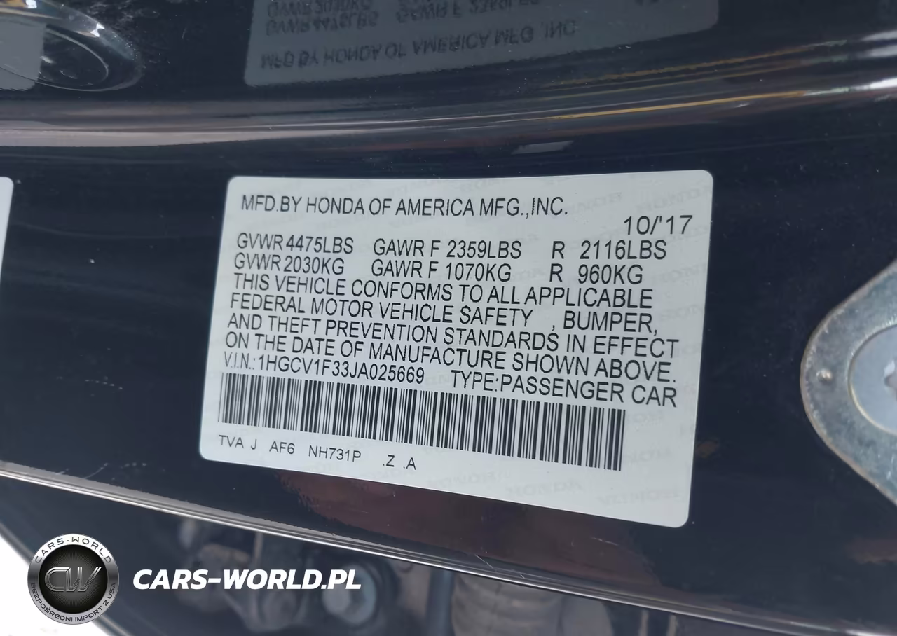 2018 Honda Accord Sport VIN:1HGCV1F33JA025669 - 9