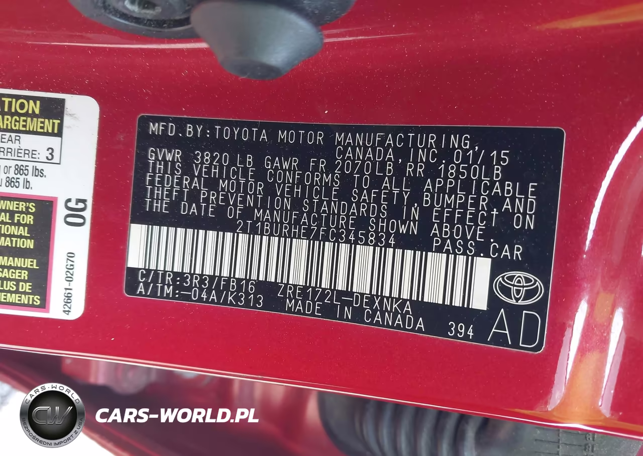 2015 Toyota Corolla Le VIN:2T1BURHE7FC345834 - 9