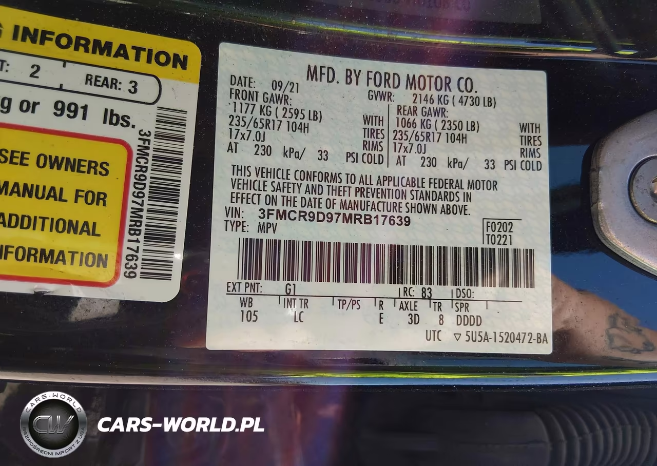 2021 Ford Bronco Sport Badlands VIN:3FMCR9D97MRB17639 - 9
