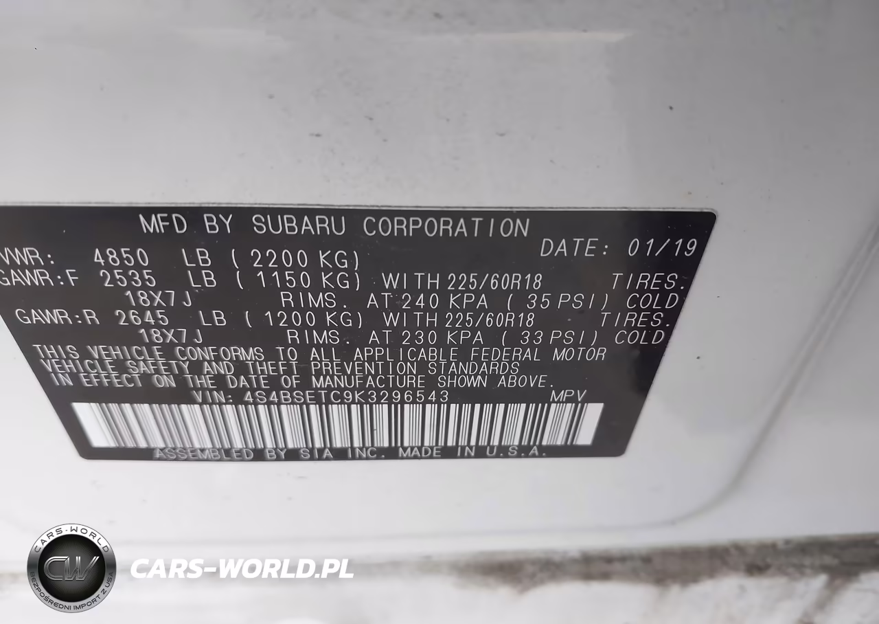 2019 Subaru Outback 3.6R Touring VIN:4S4BSETC9K3296543 - 9