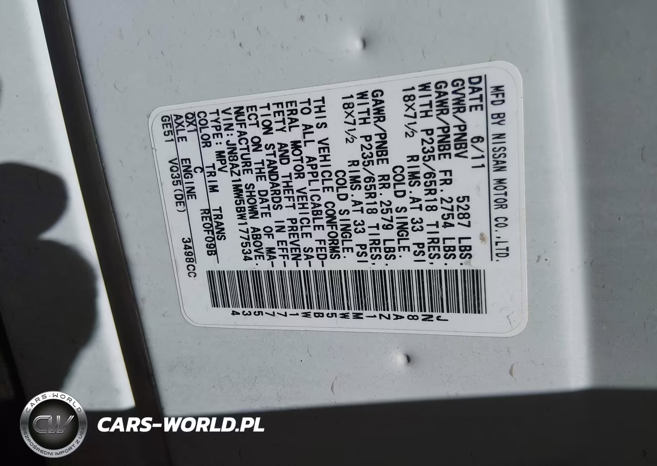 2011 Nissan Murano Sl VIN:JN8AZ1MW5BW177534 - 9