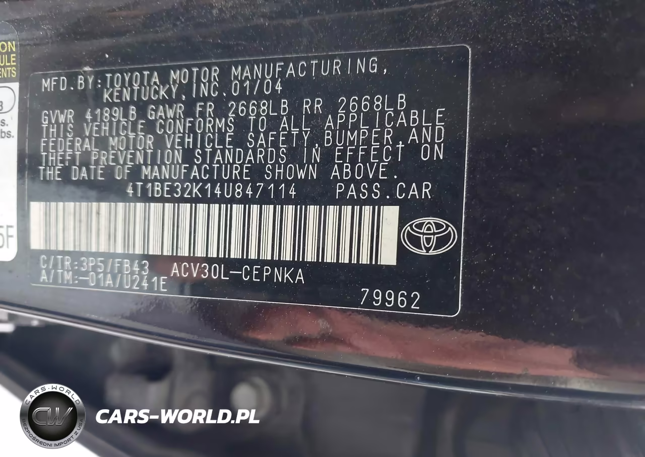 2004 Toyota Camry Le VIN:4T1BE32K14U847114 - 9