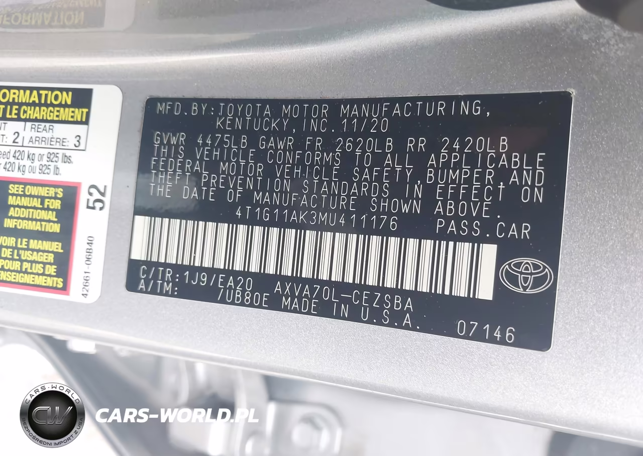 2021 Toyota Camry Se VIN:4T1G11AK3MU411176 - 9