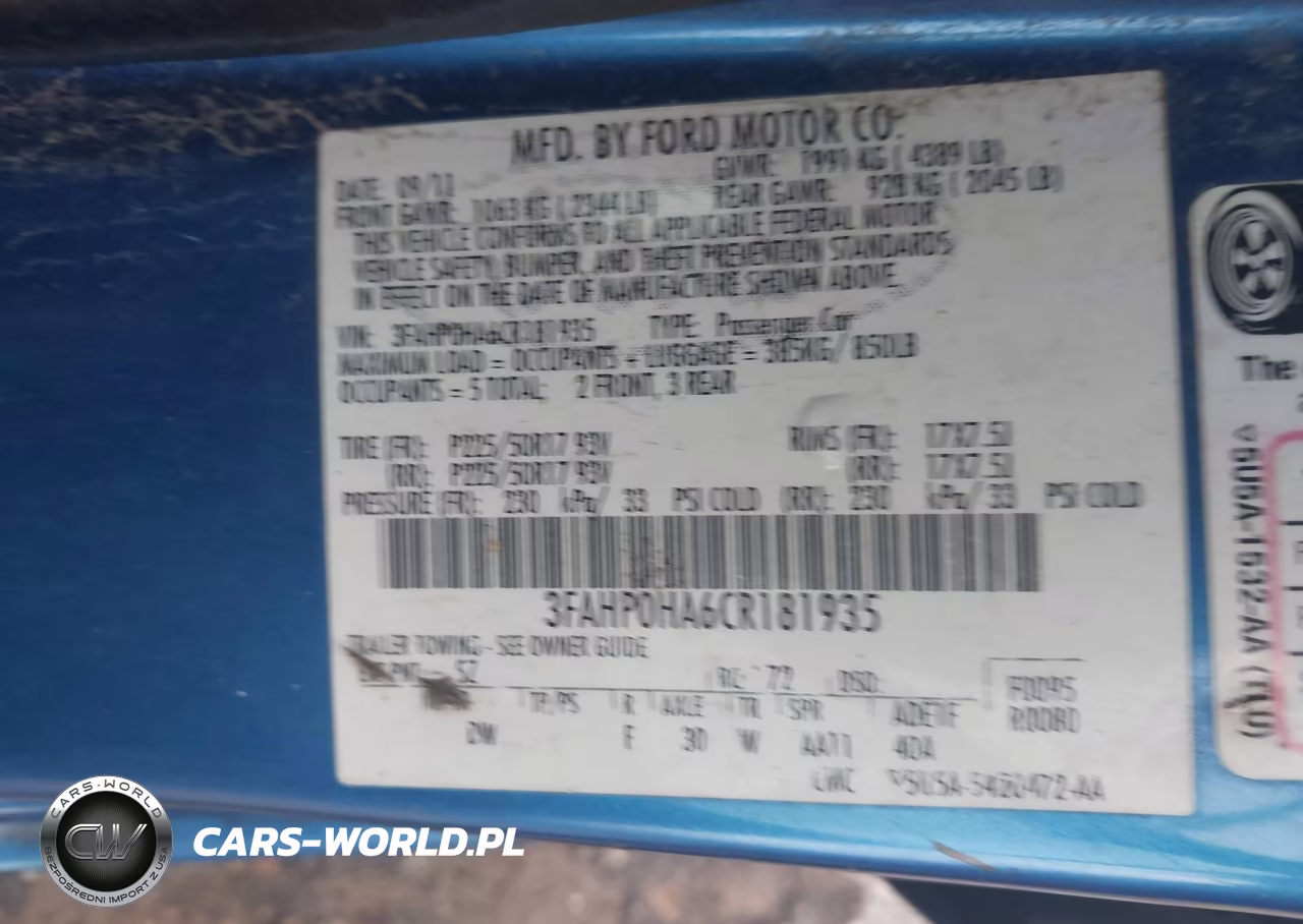 2012 Ford Fusion Se VIN:3FAHP0HA6CR181935 - 9