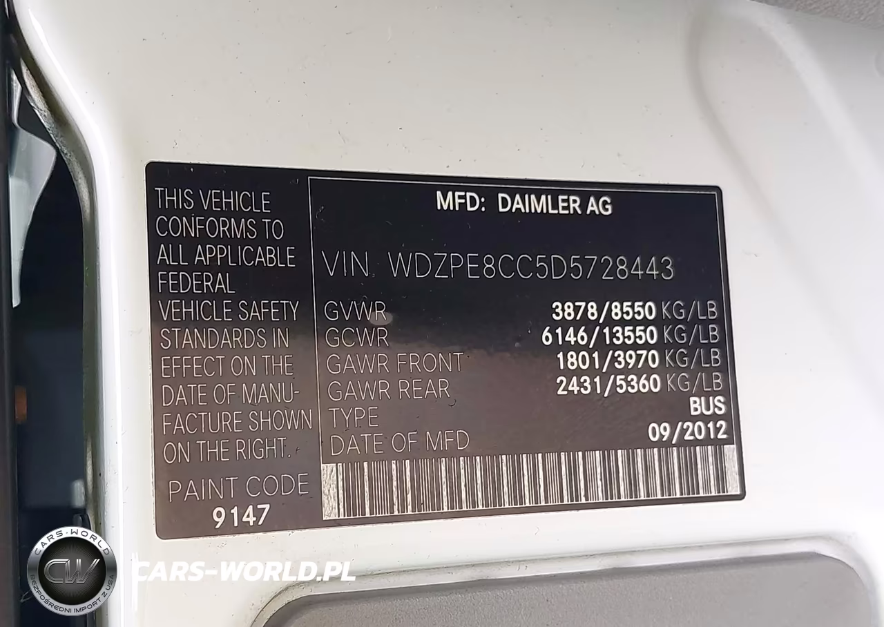 2013 Mercedes-Benz Sprinter 2500 High Roof VIN:WDZPE8CC5D5728443 - 9