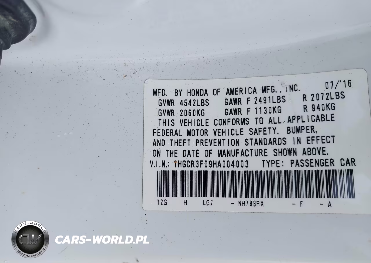 2017 Honda Accord Ex-L V6 VIN:1HGCR3F09HA004003 - 9