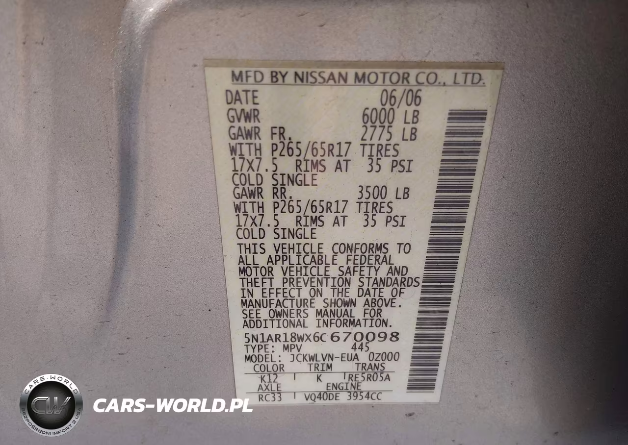 2006 Nissan Pathfinder Le VIN:5N1AR18WX6C670098 - 9