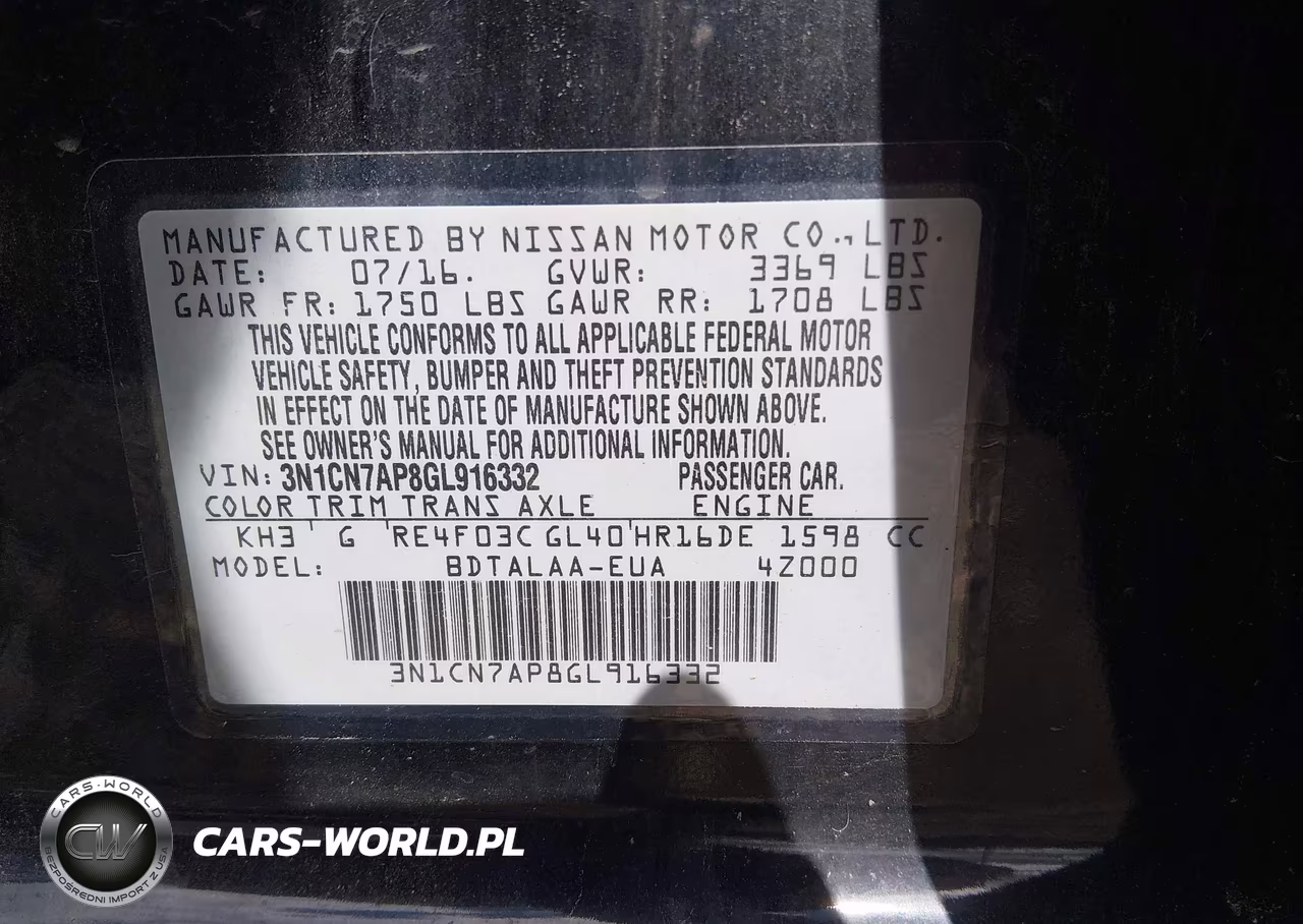 2016 Nissan Versa 1.6 S VIN:3N1CN7AP8GL916332 - 9