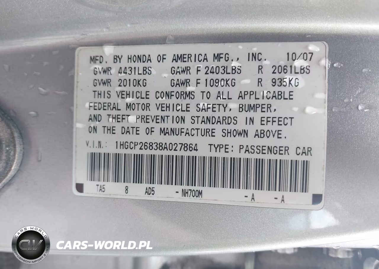2008 Honda Accord 2.4 Ex-L VIN:1HGCP26838A027864 - 9