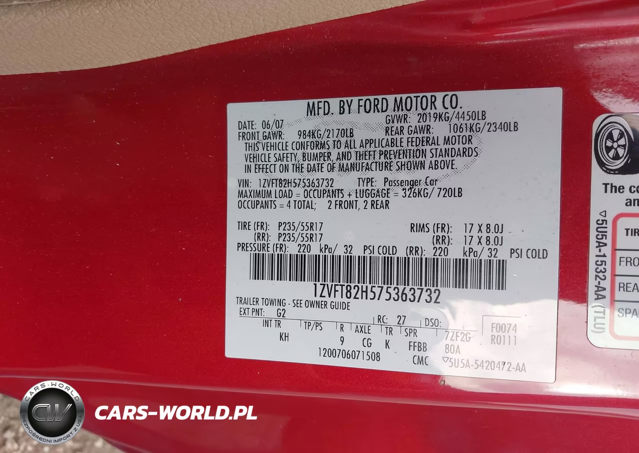 2007 Ford Mustang Gt Deluxe-Gt Premium VIN:1ZVFT82H575363732 - 9