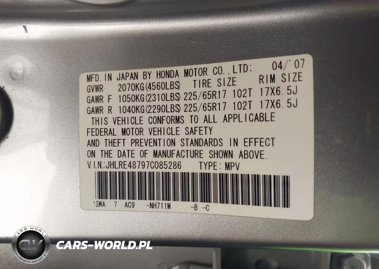 2007 Honda Cr-V Ex-L VIN:JHLRE48797C085286 - 9