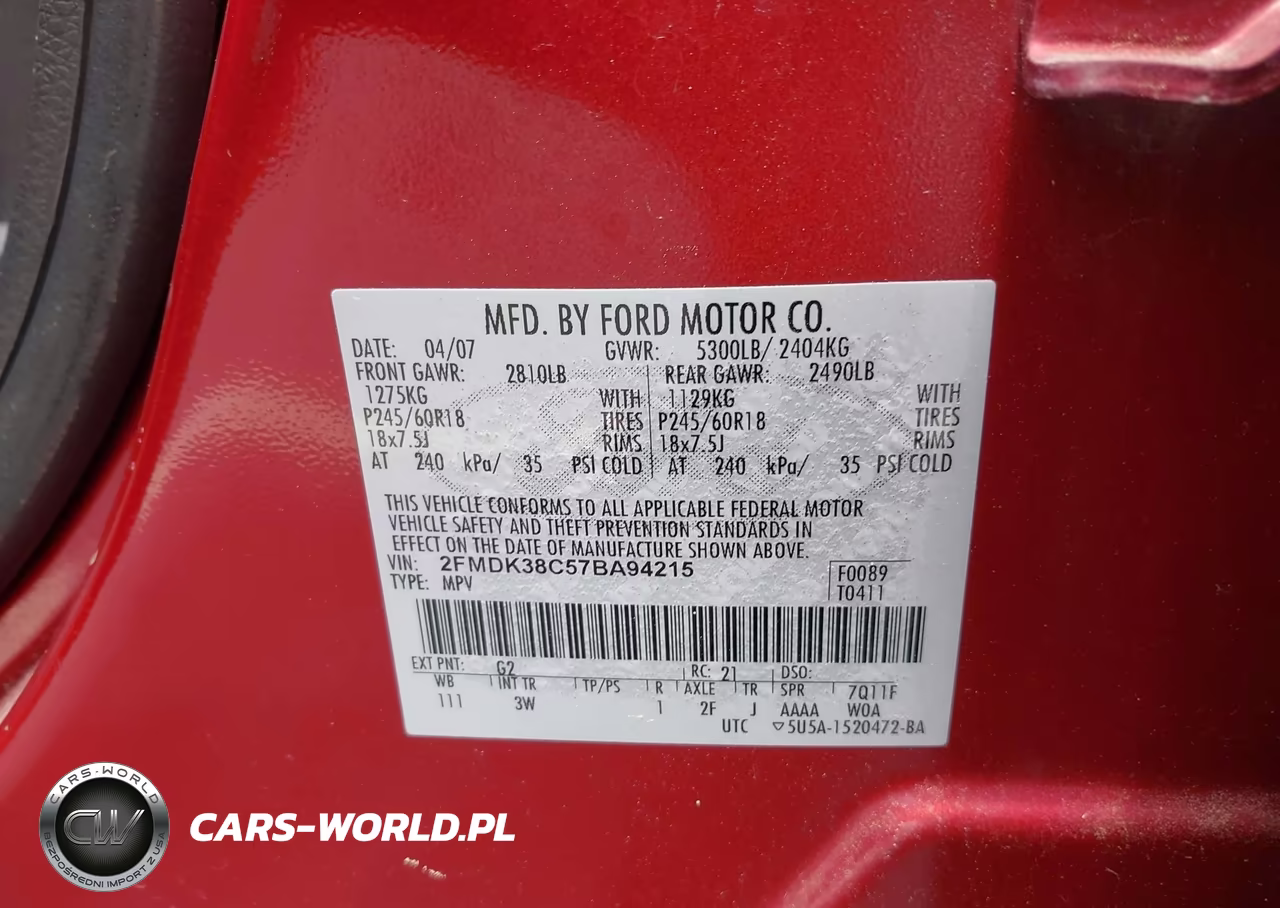 2007 Ford Edge Sel VIN:2FMDK38C57BA94215 - 9