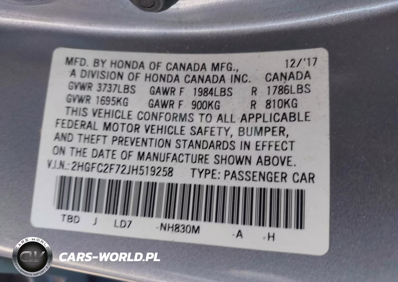 2018 Honda Civic Ex VIN:2HGFC2F72JH519258 - 9