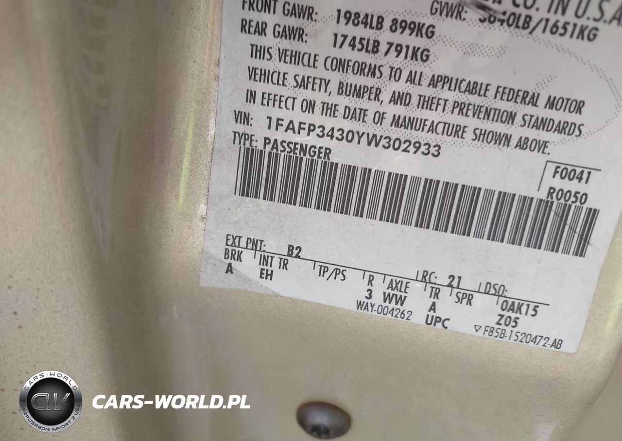 2000 Ford Focus Se VIN:1FAFP3430YW302933 - 9