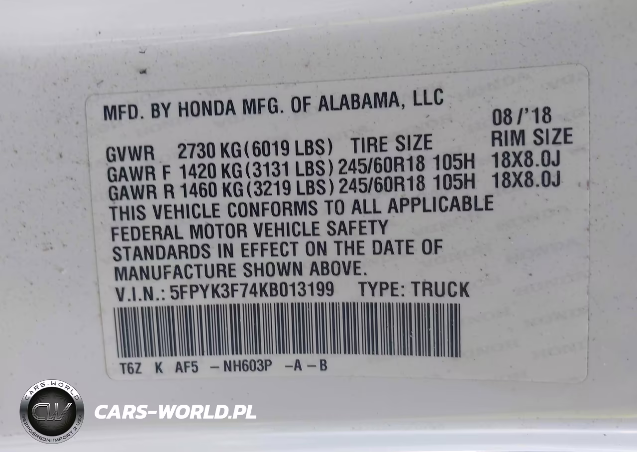 2019 Honda Ridgeline Rtl-E VIN:5FPYK3F74KB013199 - 9