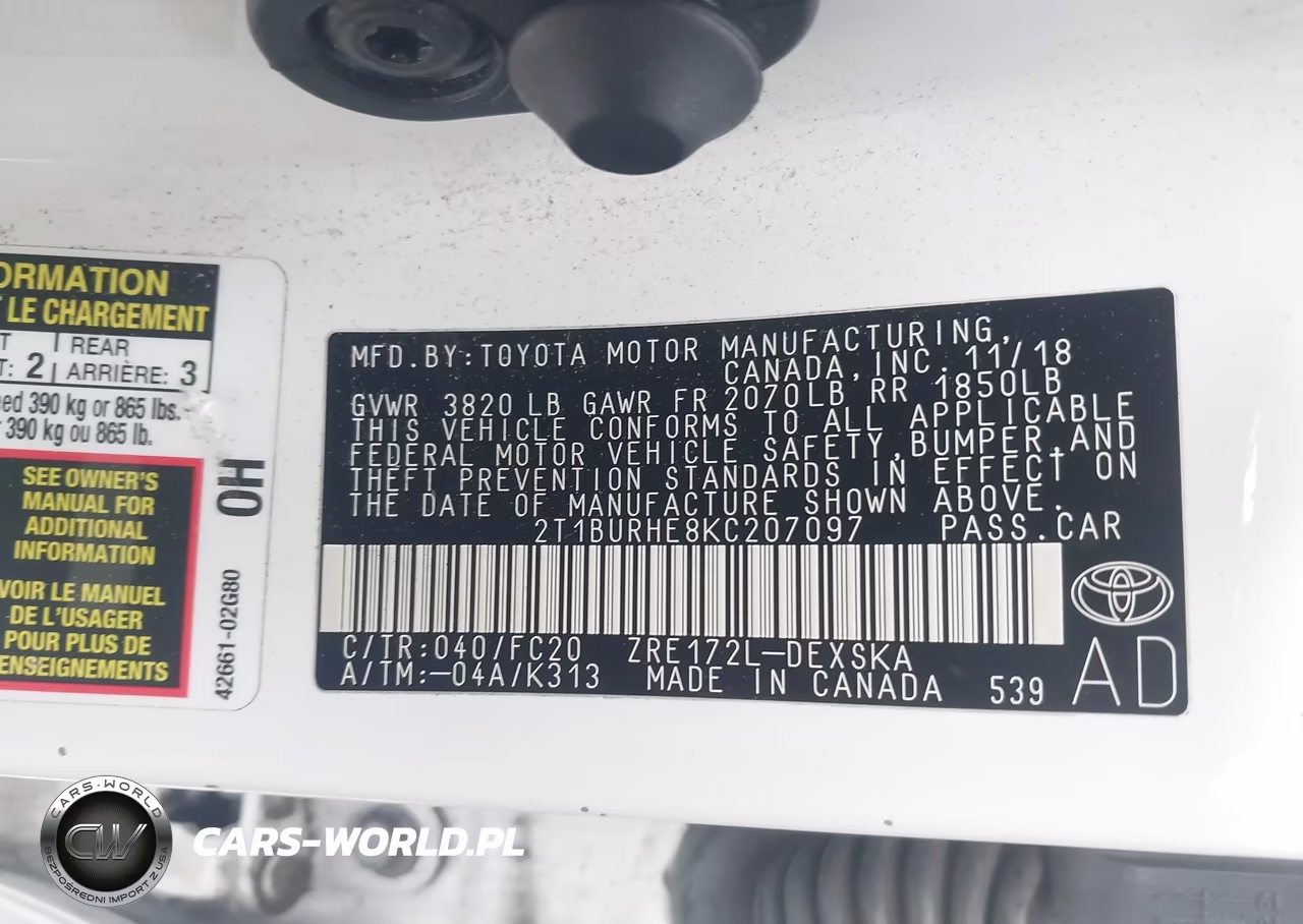2019 Toyota Corolla Se VIN:2T1BURHE8KC207097 - 9
