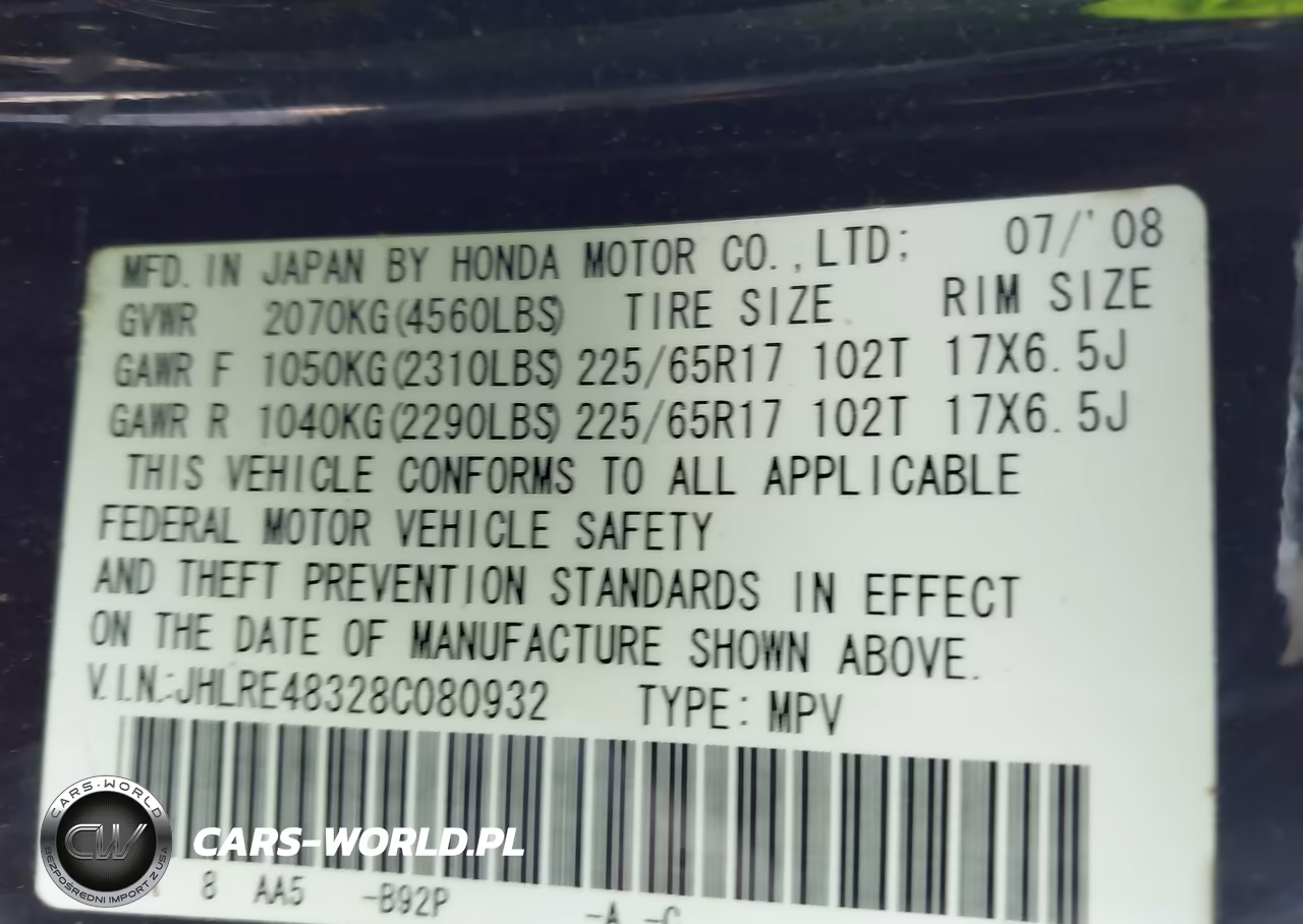 2008 Honda Cr-V Lx VIN:JHLRE48328C080932 - 9