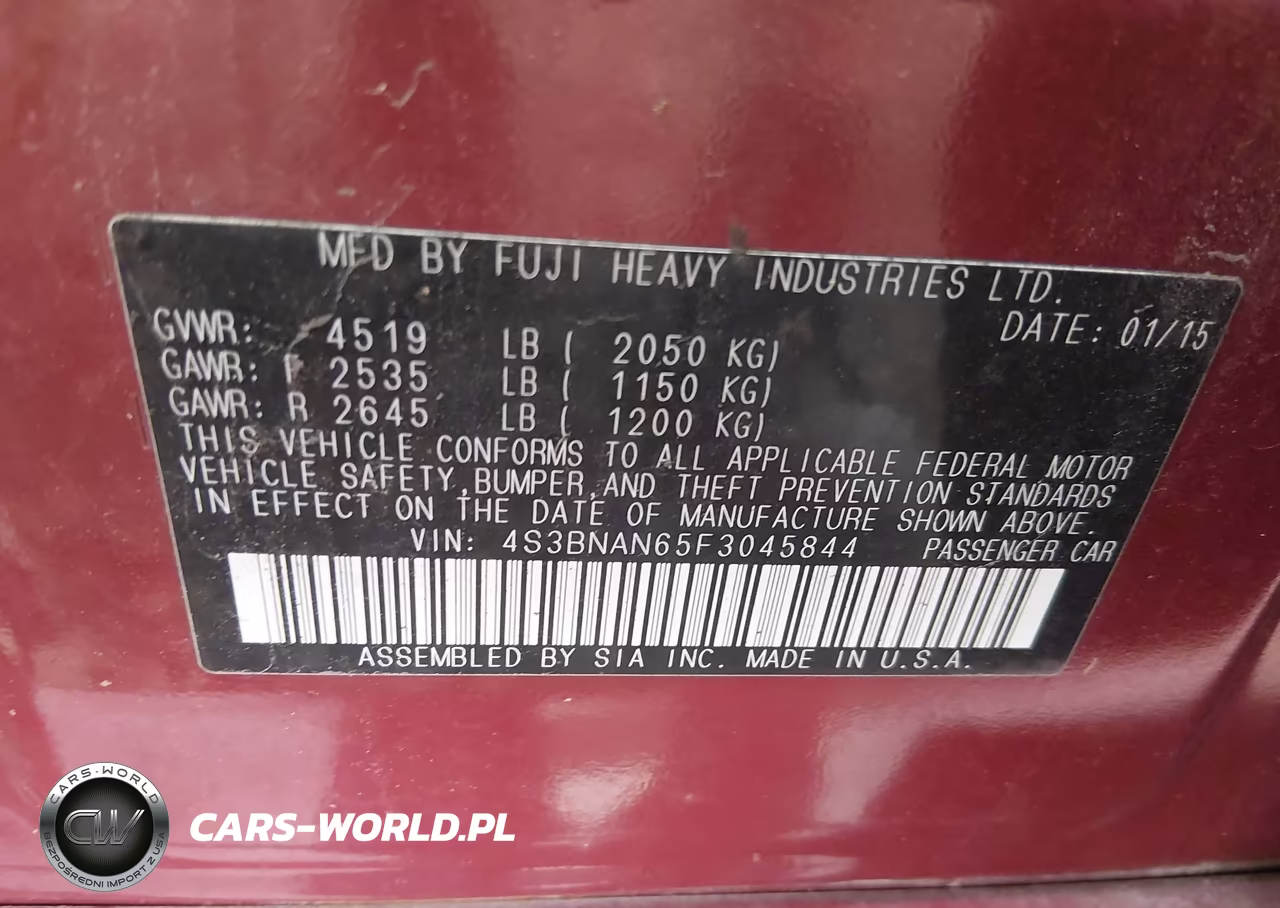 2015 Subaru Legacy 2.5I Limited VIN:4S3BNAN65F3045844 - 9