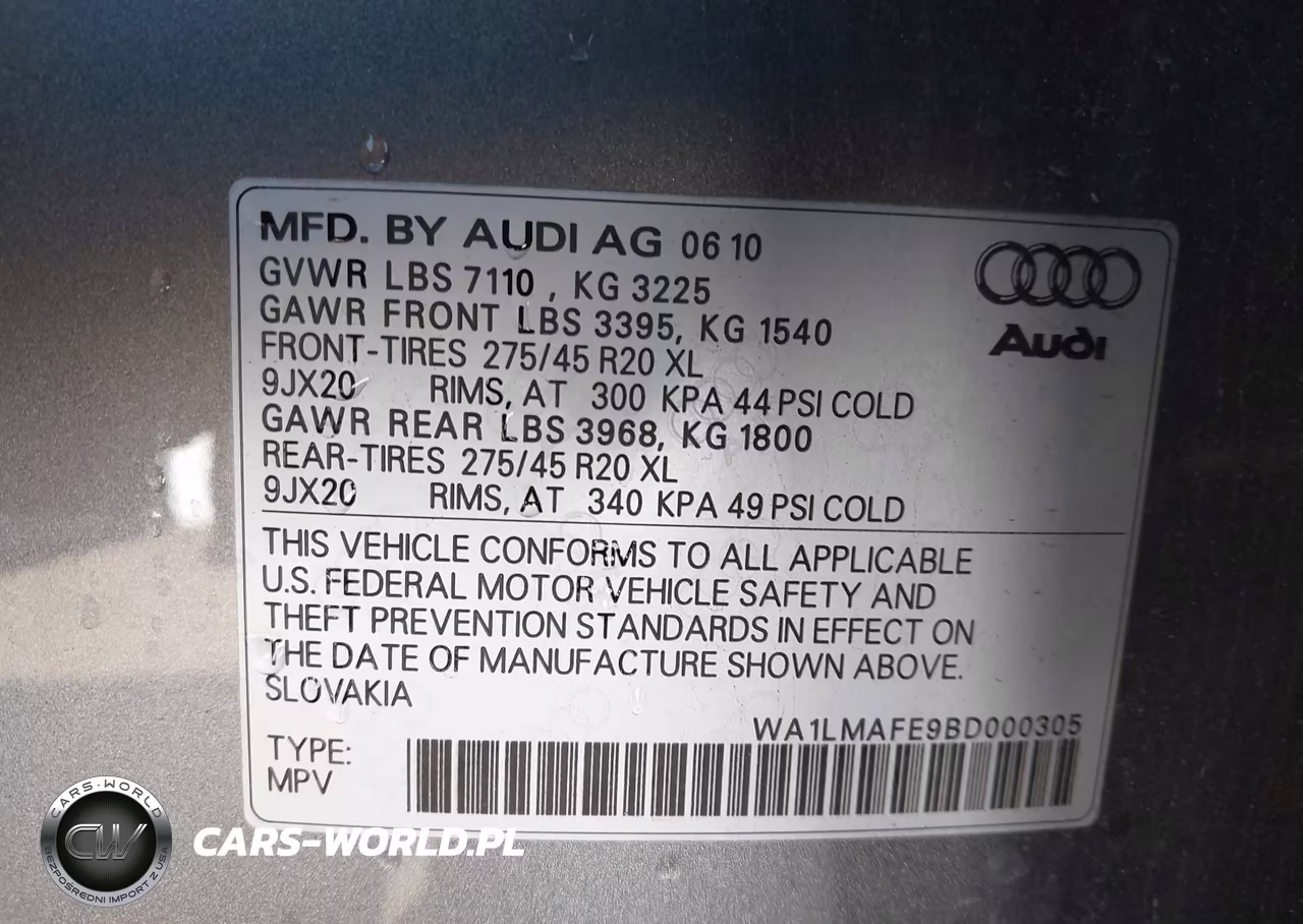 2011 Audi Q7 3.0 Tdi Premium VIN:WA1LMAFE9BD000305 - 9