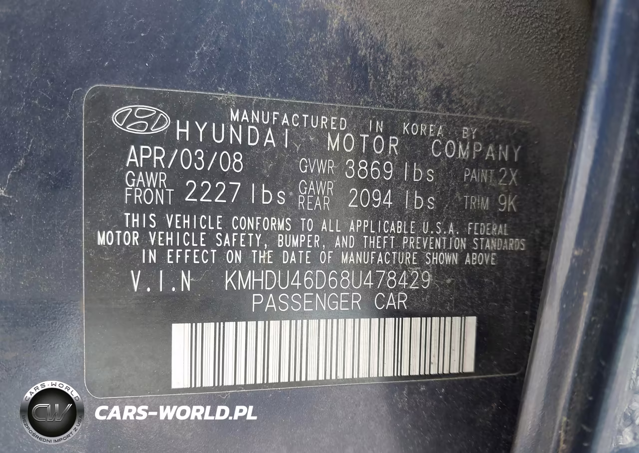 2008 Hyundai Elantra Gls-Se VIN:KMHDU46D68U478429 - 9