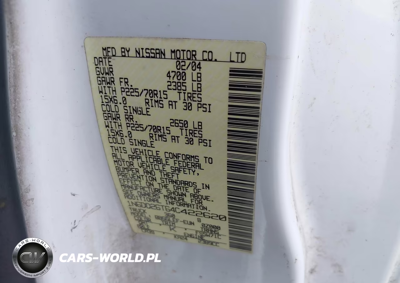 2004 Nissan Frontier Standard VIN:1N6DD26T64C422620 - 9
