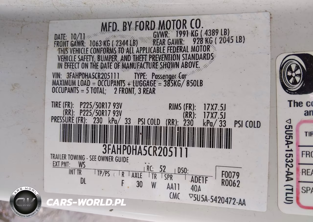 2012 Ford Fusion Se VIN:3FAHP0HA5CR205111 - 9