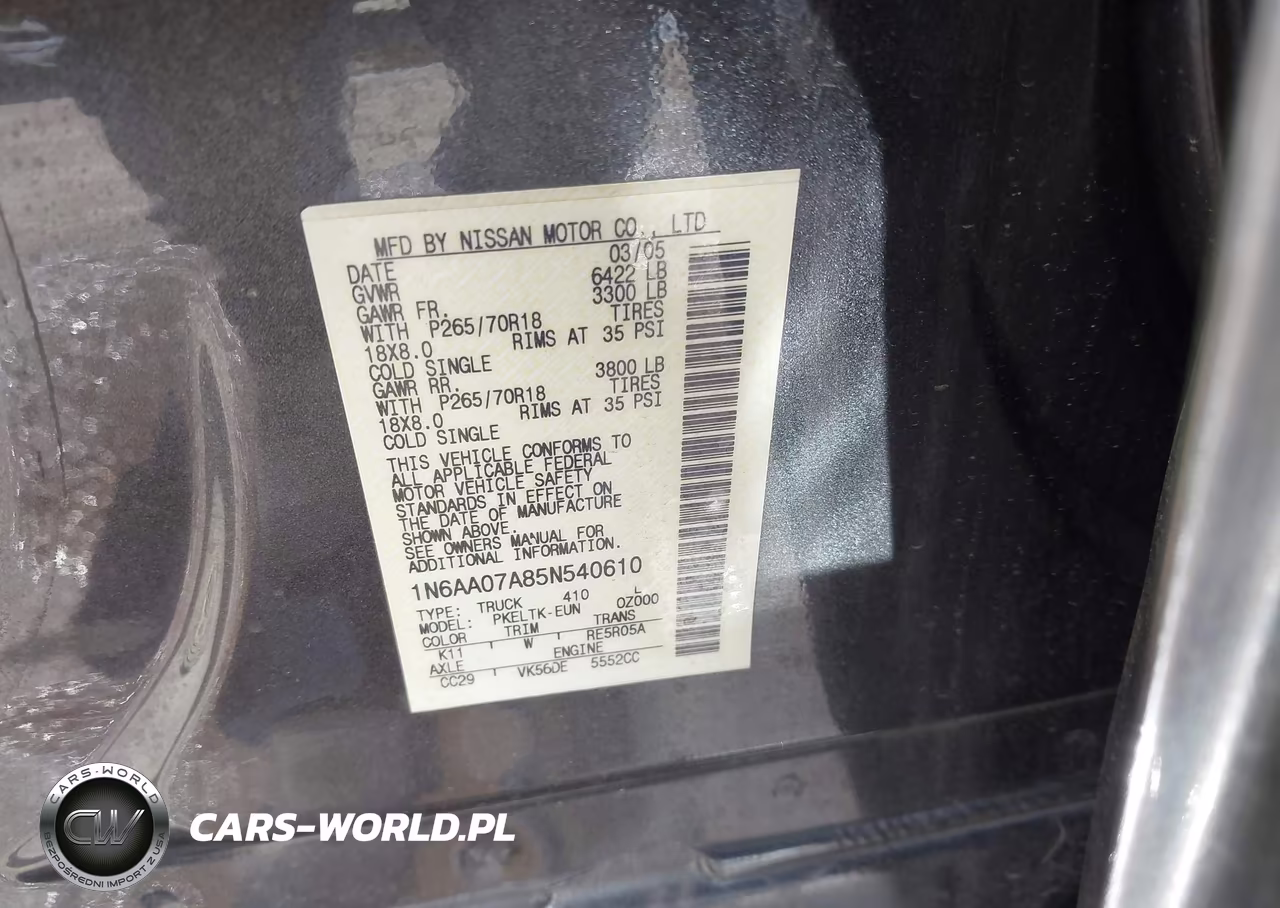 2005 Nissan Titan Se VIN:1N6AA07A85N540610 - 9