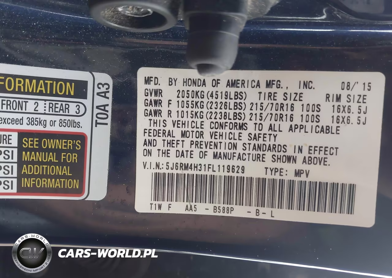 2015 Honda Cr-V Lx VIN:5J6RM4H31FL119629 - 9