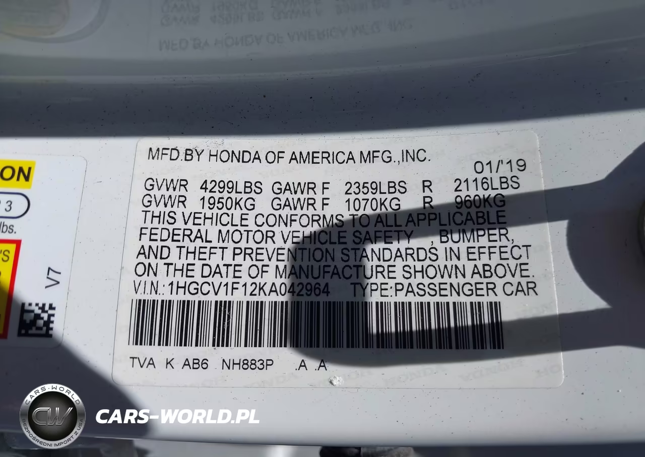 2019 Honda Accord Lx VIN:1HGCV1F12KA042964 - 9