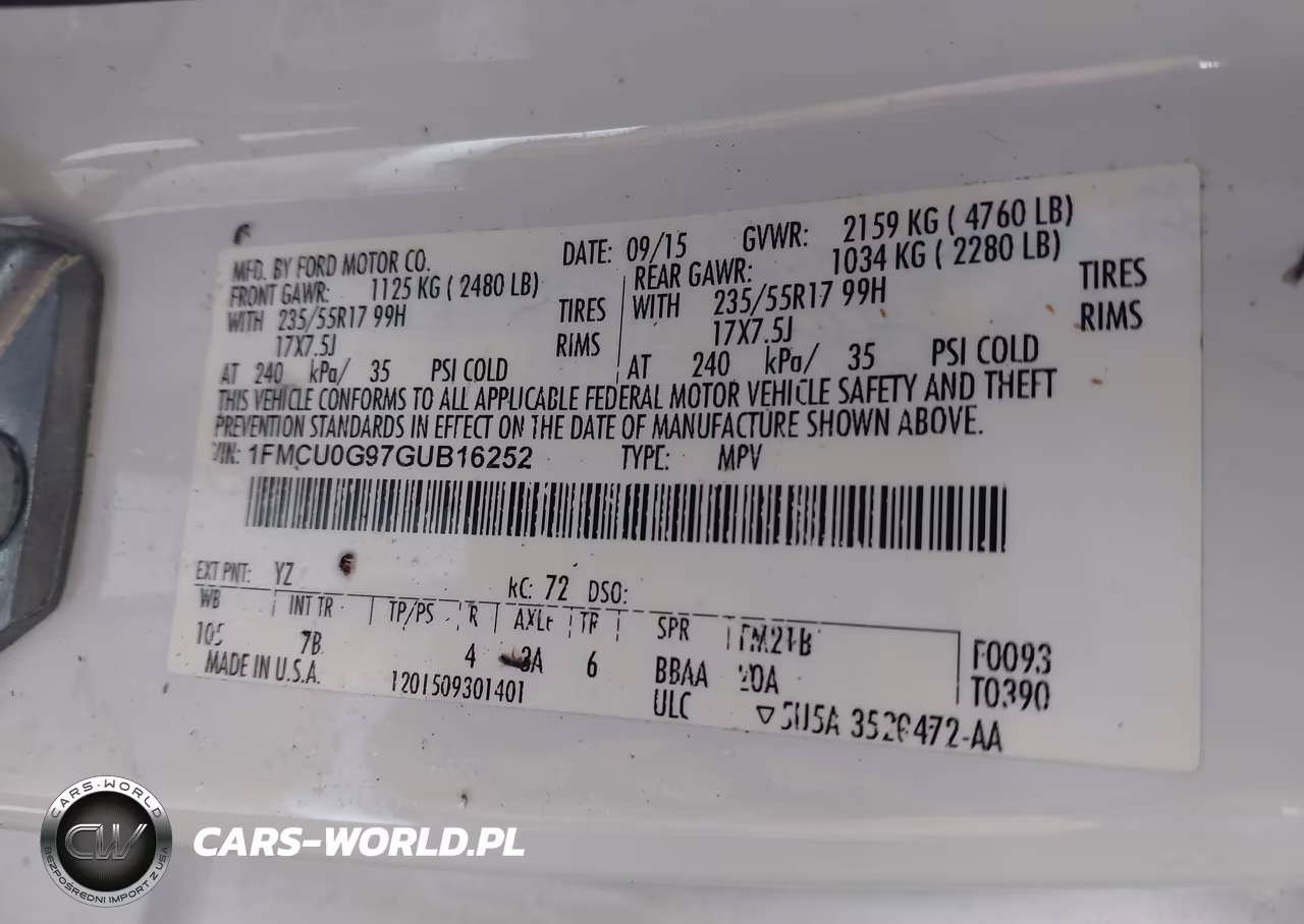2016 Ford Escape Se VIN:1FMCU0G97GUB16252 - 9